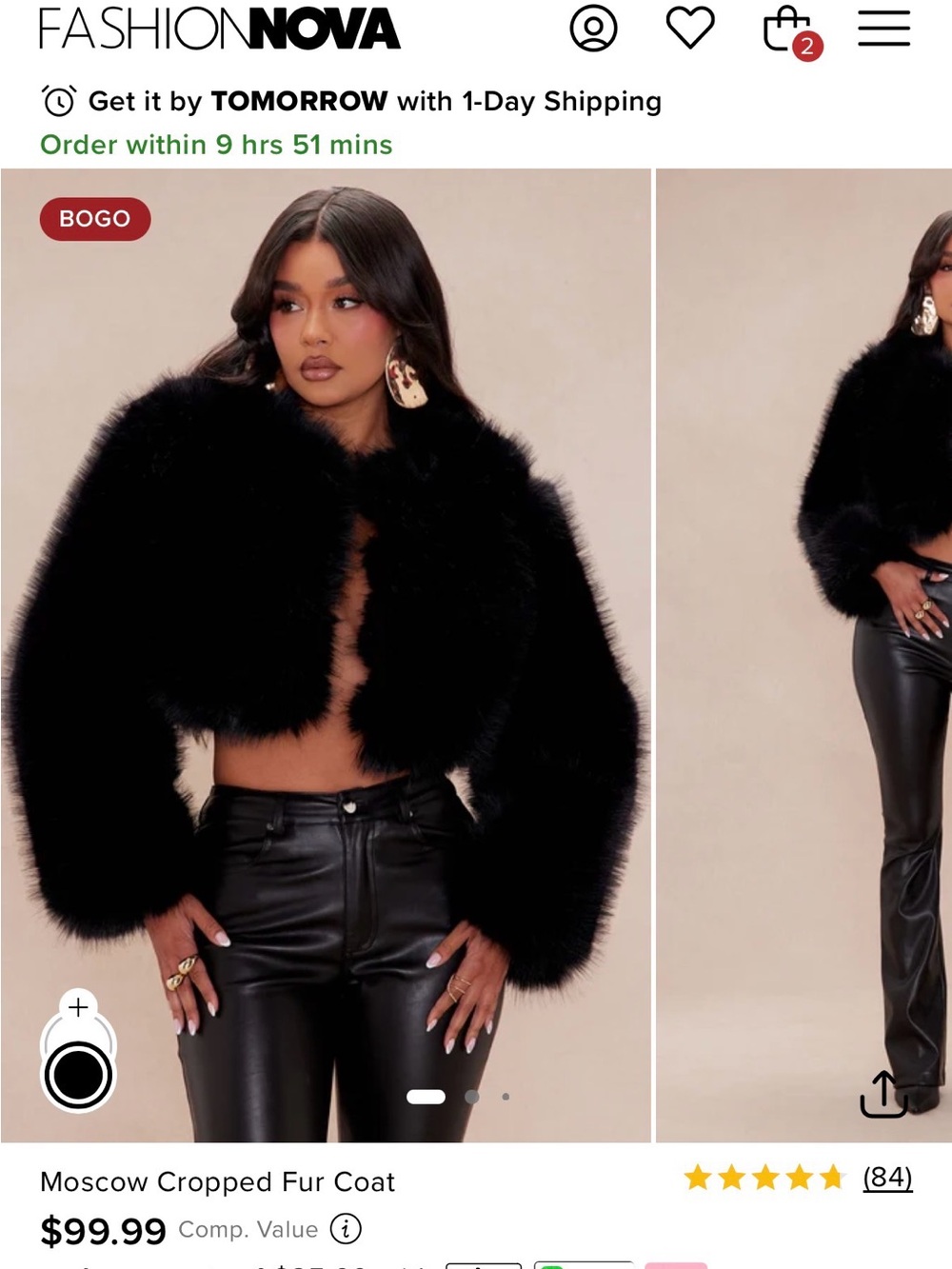 Fashion Nova Black Fur cropped jacket  Wrap - Women's